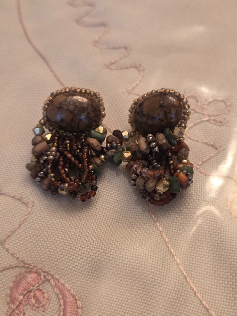Vintage Handmade Beaded Dangle Earrings